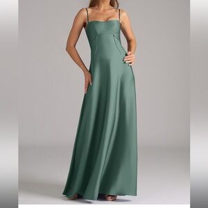 Azazie Eucalyptus A-Line Corset Stretch Satin Dress